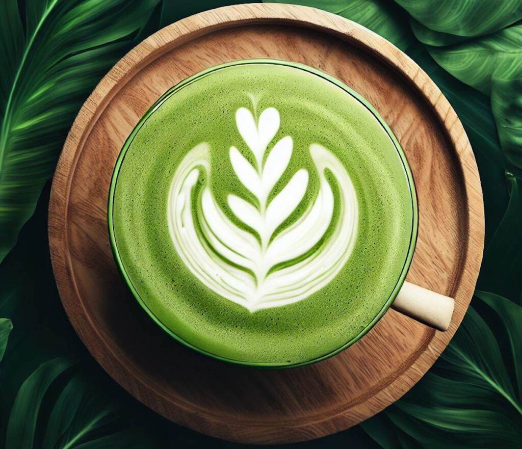 matcha latte art jungle top view